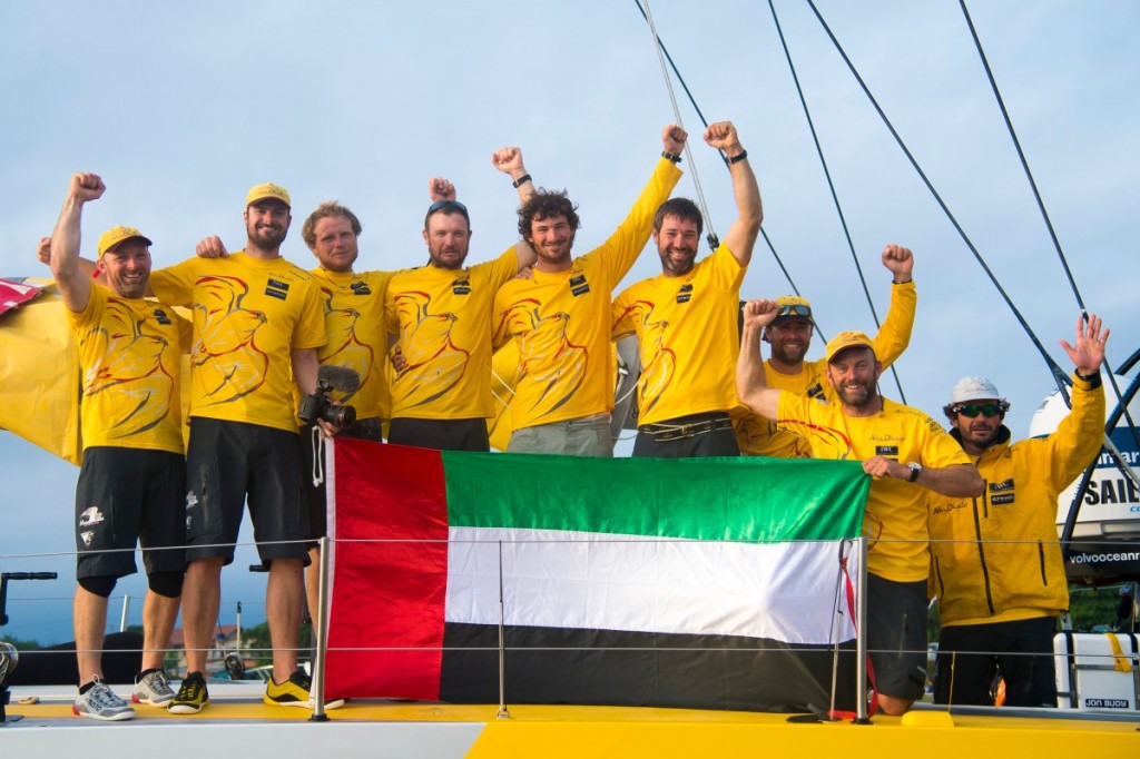 April 05, 2015. Abu Dhabi Ocean Racing, winner of Leg 5 arriving to Itajaí.