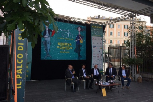 Slow Fish 2017 al Porto Antico di Genova. All'inaugurazione hanno partecipato diverse autorità tra cui il Ministro Martina