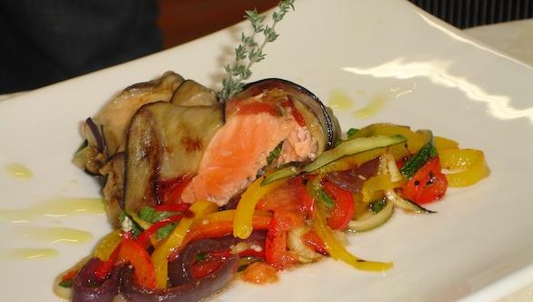 Filetto di salmone con melanzane