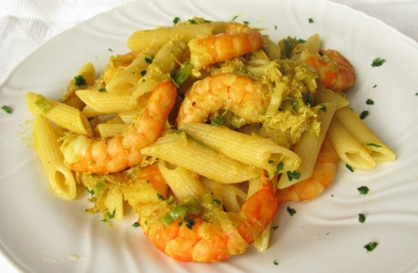 Pennette gamberi e curry