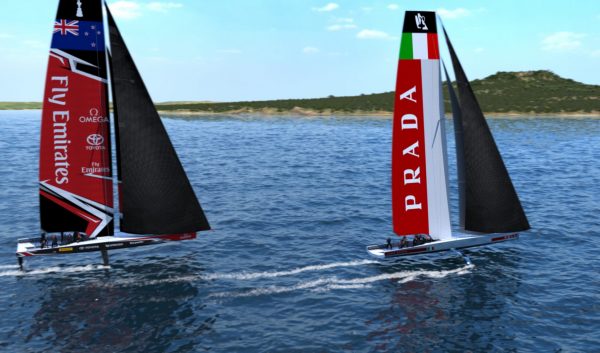 Rendering dei nuovissimi AC75, monoscafi foiling che saranno protagonisti della 36^ edizione della Coppa America