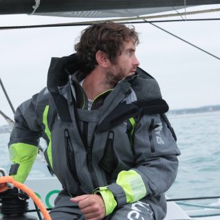 Lo skipper Andrea Fantini in navigazione a bordo del Class 40 Enel Green Power