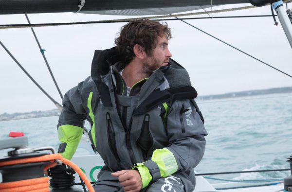 Lo skipper Andrea Fantini in navigazione a bordo del Class 40 Enel Green Power