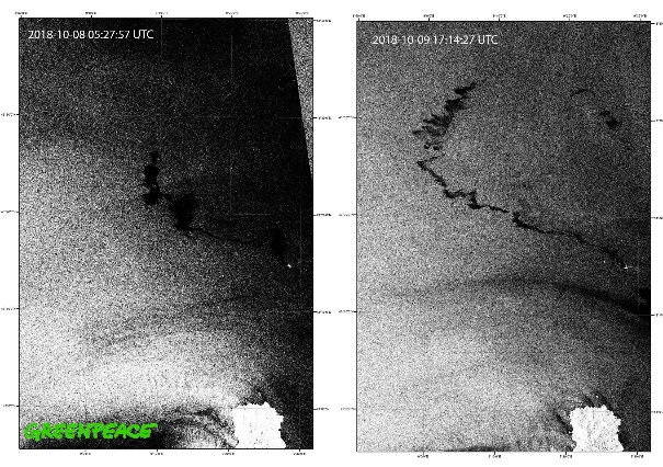 Lo sversamento di idrocarburi visto dal satellite Sentinel