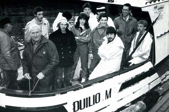 Premio Duilio Marcante 2019 - Duilio Marcante sulla barca a lui dedicata (foto scattata dal famoso giornalista e fotografo subacqueo Gianni Risso)