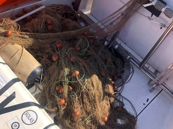 La rete da pesca rinvenuta a Prà