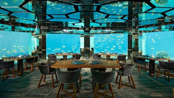 Un rendering della sala da pranzo del ristorante subacqueo di Portofino