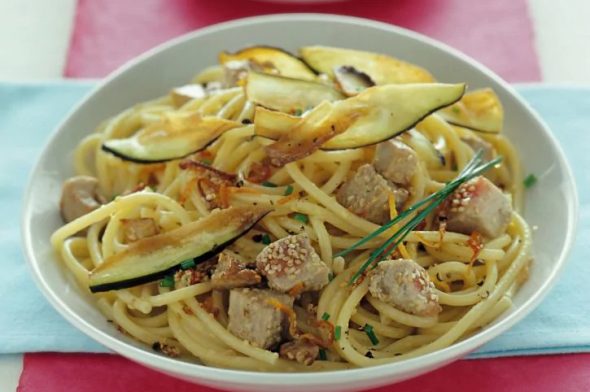 Spaghetti with Fresh Tuna and Aubergines
