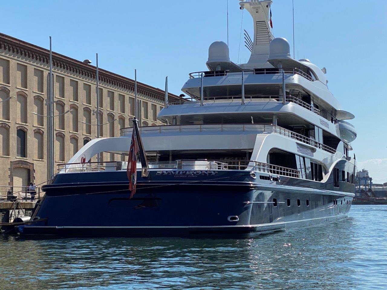 Symphony in Genoa. The giga yacht (102 metres) belonging to