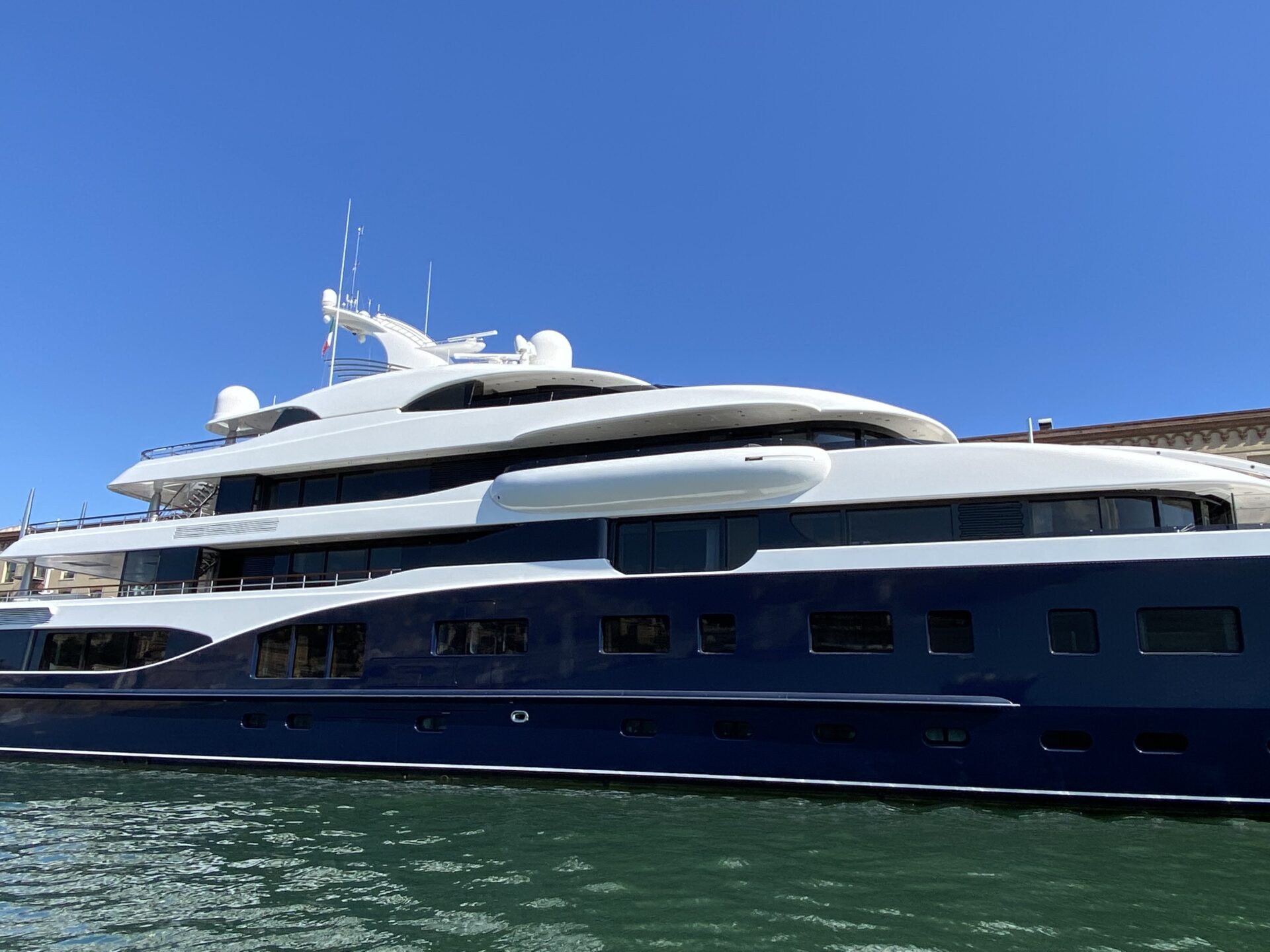 Symphony in Genoa. The giga yacht (102 metres) belonging to