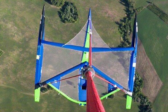 The flying launch of “Planet Warrior”, a new Multi 50 Class built by Persico for Fabrice Cahierc