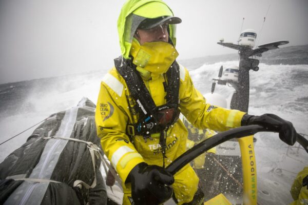 Leg 9, from Newport to Cardiff, day 6 on board Brunel. Peter Burling helming in the North Atlantic. 24 May, 2018.