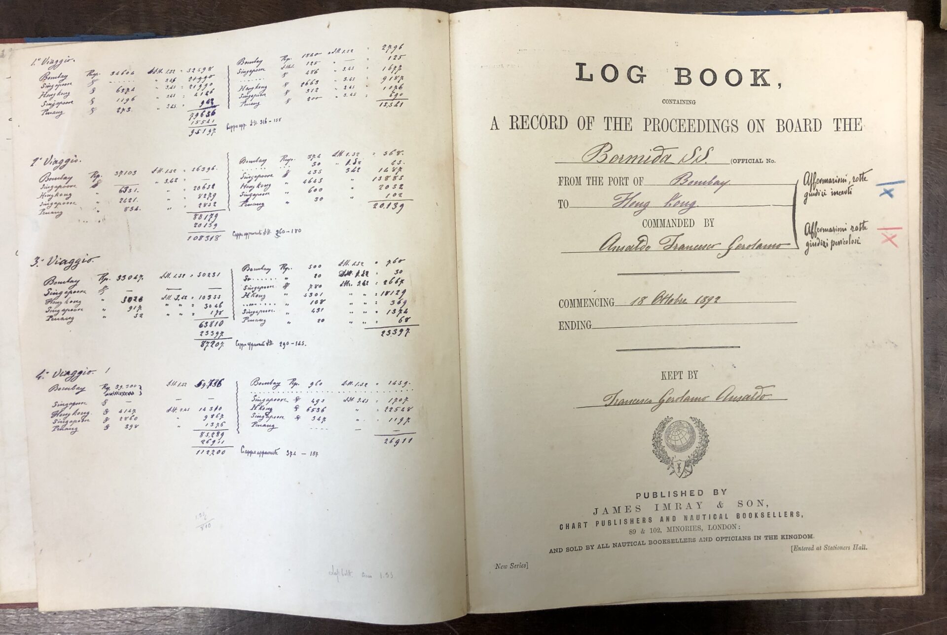 Log Book SS Bormida Francesco Gerolamo Ansaldo FONTE: Fondazione Ansaldo