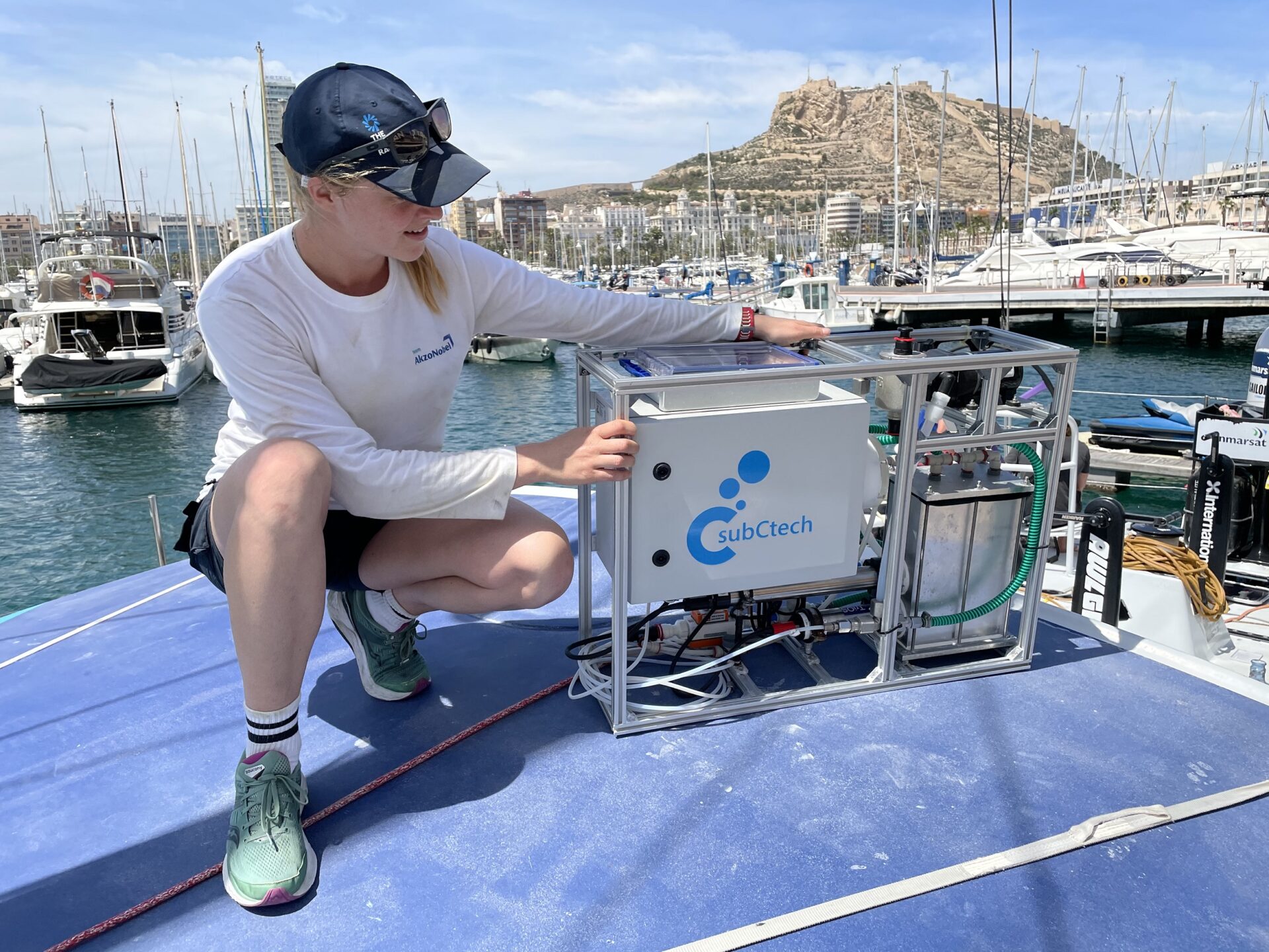 AkzoNobel Ocean Racing gets ready to install science equipment in Alicante, Spain, for The Ocean Race Europe