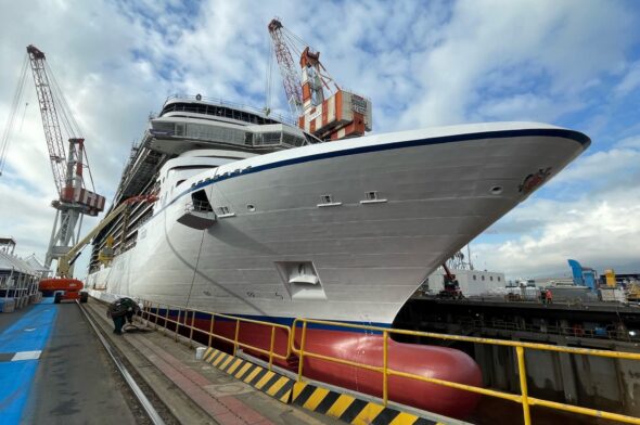 The cruise ship, “Vista” has been launched from the Fincantieri shipyard in Sestri Ponente