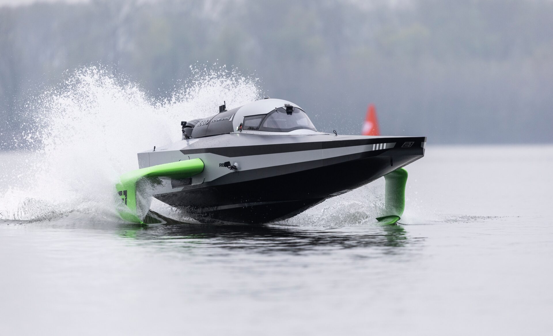 7th April  2022. San Nazzaro. Italy.
Pictures of the E1 Race Series ‘RaceBird’ RB01. The foiling electric race boat shown here testing for the first time.
Photo by Lloyd Images