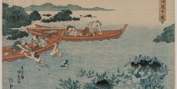 Le donne pescatrici. Dipinto di Yamaguchiya Tobei (1615-1868)